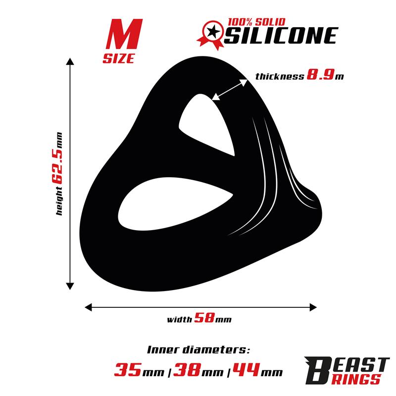 BEAST RINGS - Triple Cock Ring Solid Silicone 44/38/35 mm  Size M — zdjęcie 3