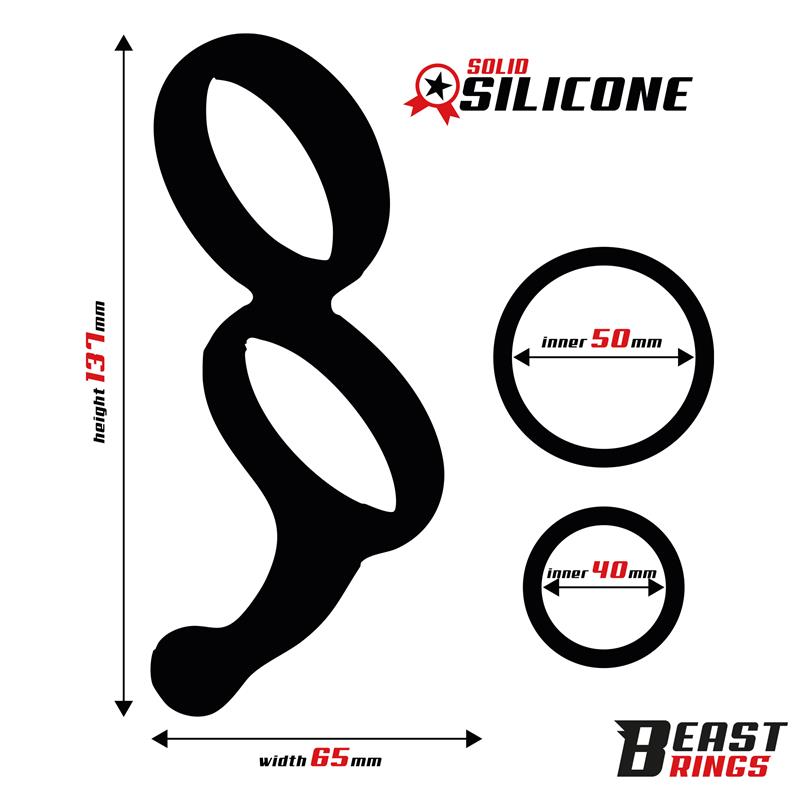 BEAST RINGS - Double Penis Ring Solid Silicone 50/40 mm — zdjęcie 3