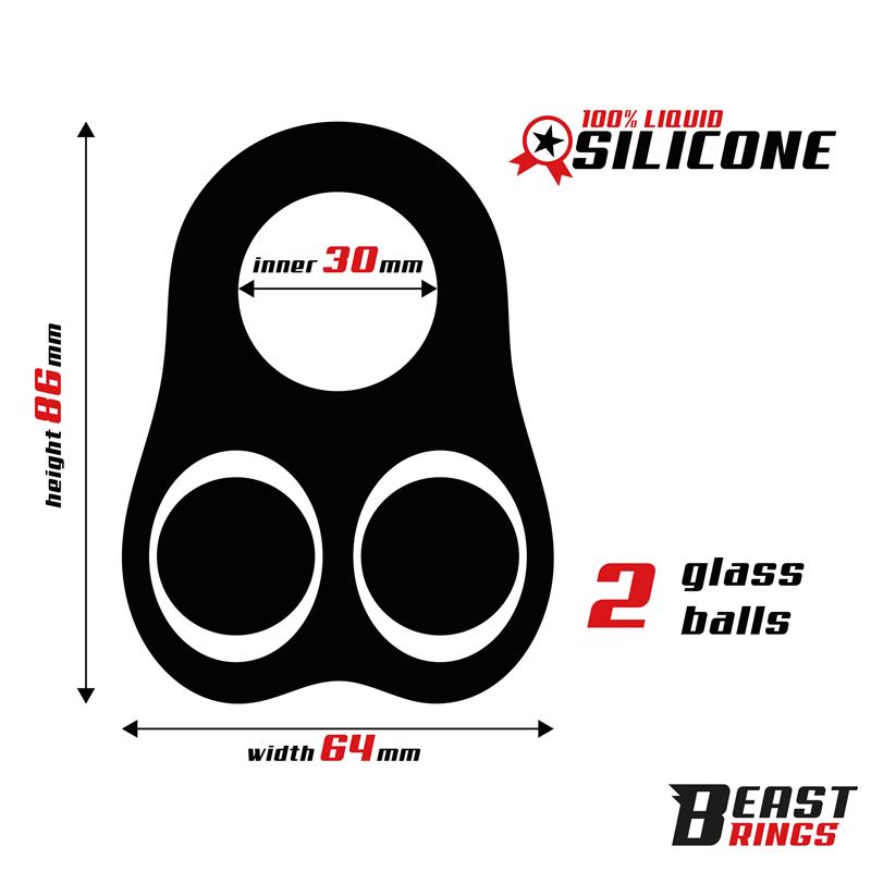 BEAST RINGS - Penis Ring with Glass Balls Liquid Silicone 30 mm — zdjęcie 3