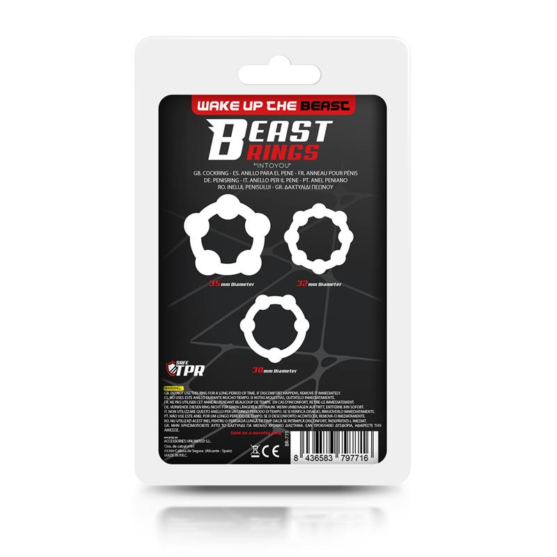 BEAST RINGS - Set of 3 Cock Ring Beaded Flexible Black — zdjęcie 3