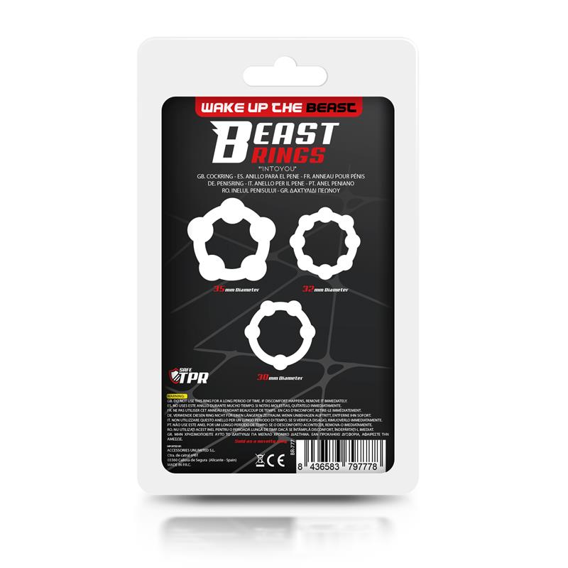 BEAST RINGS - Set of 3 Penis Ring Beaded Flexibles Clear — zdjęcie 3