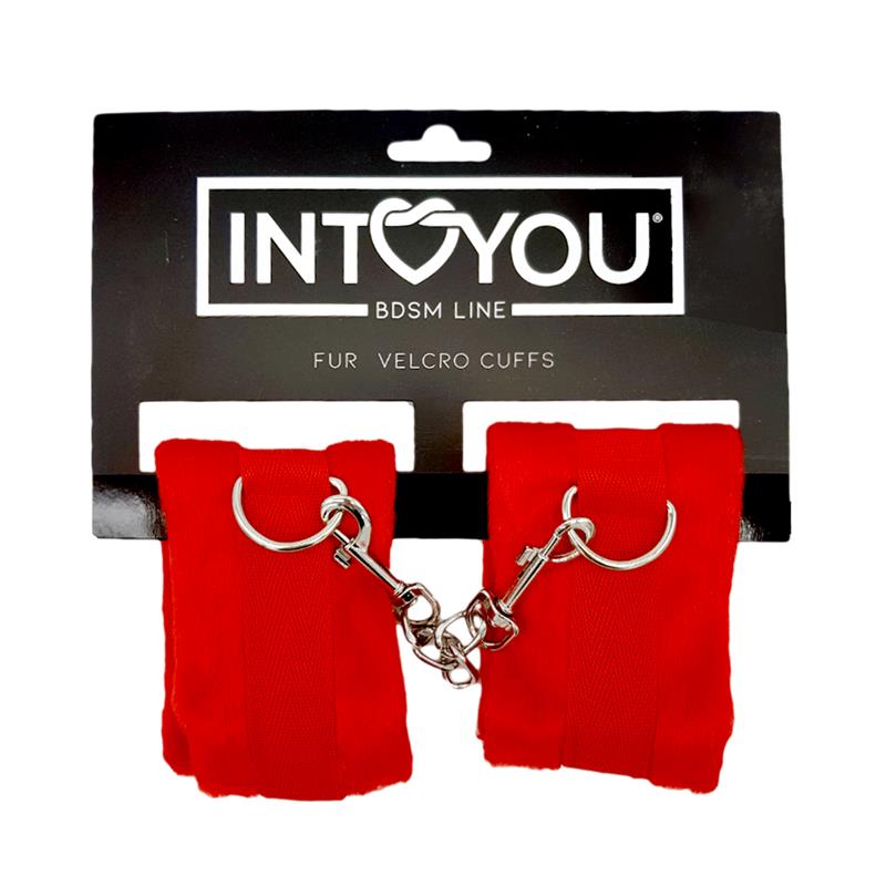 INTOYOU BDSM LINE - Handcuffs with Velcro with Long Fur Red