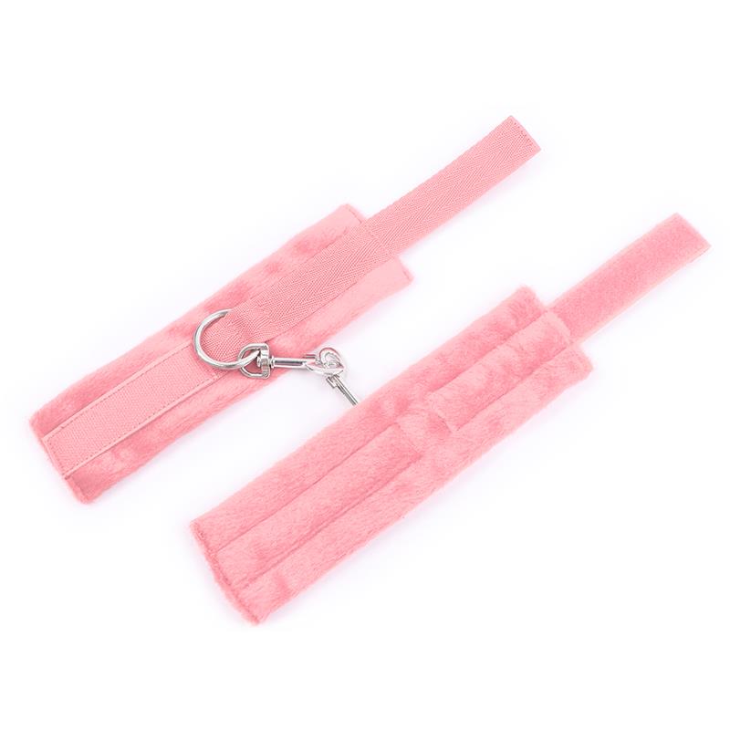 INTOYOU BDSM LINE - Handcuffs with Velcro with Long Fur Pink — zdjęcie 3