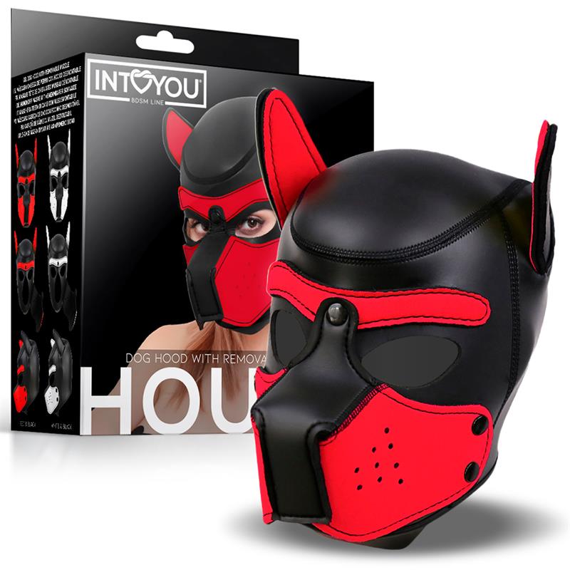 INTOYOU BDSM LINE - Hound Dog Hound with Removable Muzzle Neoprene Black/Red One Size — zdjęcie 3