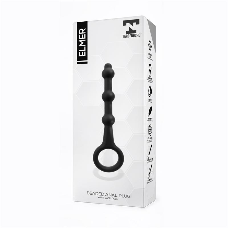 TARDENOCHE - Elmer Beaded Butt Plug with Easy Pull Ring Silicone Black — zdjęcie 3