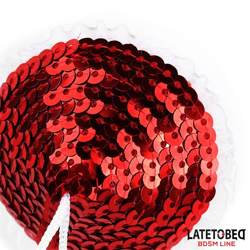 LATETOBED BDSM LINE - Nipple Pasties with Red Sequin Pom-Pom — zdjęcie 4