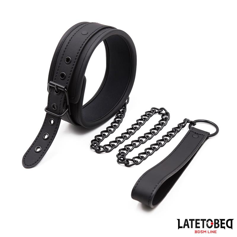 LATETOBED BDSM LINE - Set Collar and Leash Neoprene Black