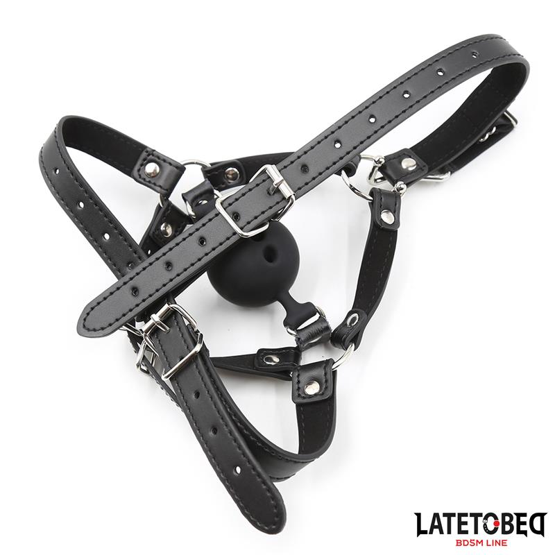 LATETOBED BDSM LINE - Head Harness with Ball Gag and Nose Hook — zdjęcie 4