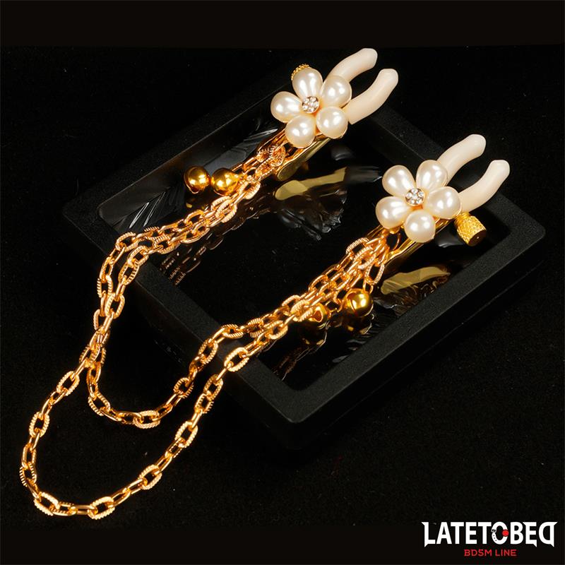 LATETOBED BDSM LINE - Rearl nipple clamps with Chain — zdjęcie 4