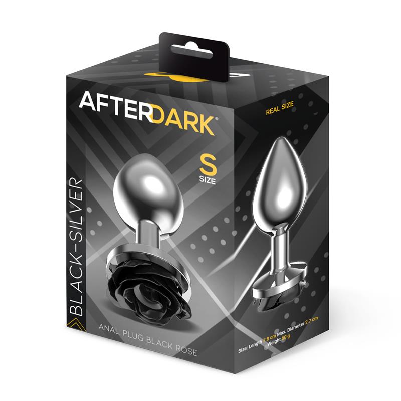 AFTERDARK - Metal Anal Plug with Black Rose Base Size S — zdjęcie 4