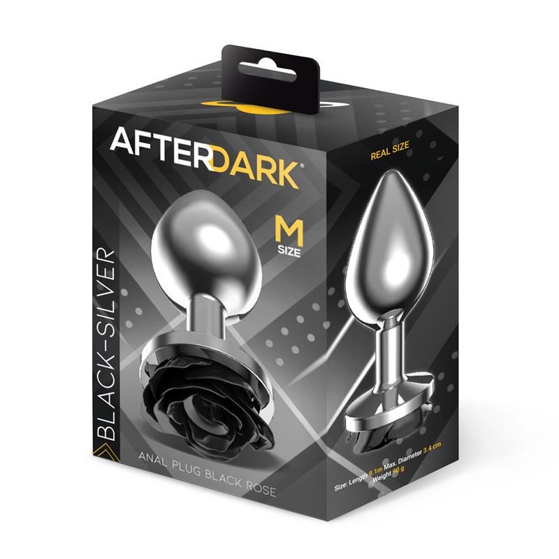 AFTERDARK - Metal Anal Plug with Black Rose Base Size M — zdjęcie 4