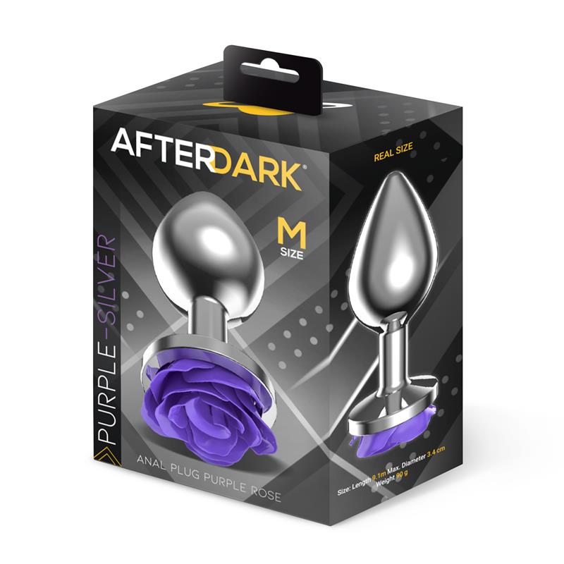 AFTERDARK - Metal Anal Plug with Purple Rose Base - Size M — zdjęcie 4