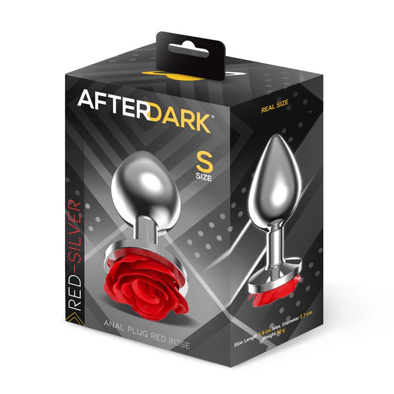 AFTERDARK - Metal Anal Plug with Red Rose Base - Size S — zdjęcie 4