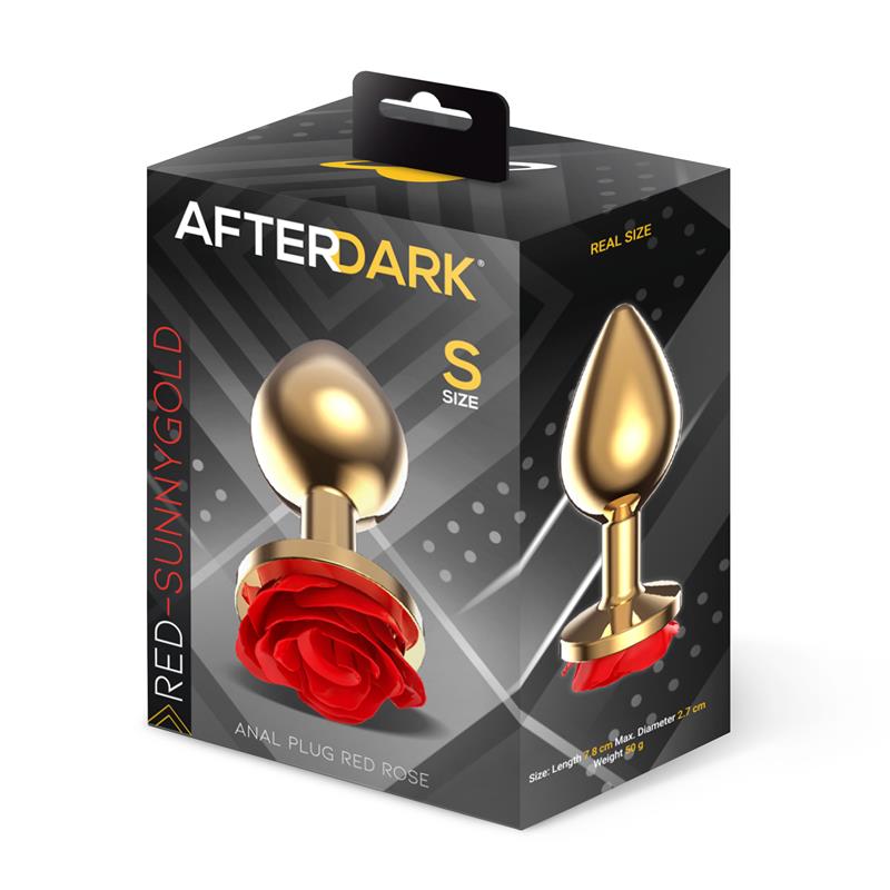 AFTERDARK - Golden Metal Anal Plug with Red Rose Base - Size S — zdjęcie 4