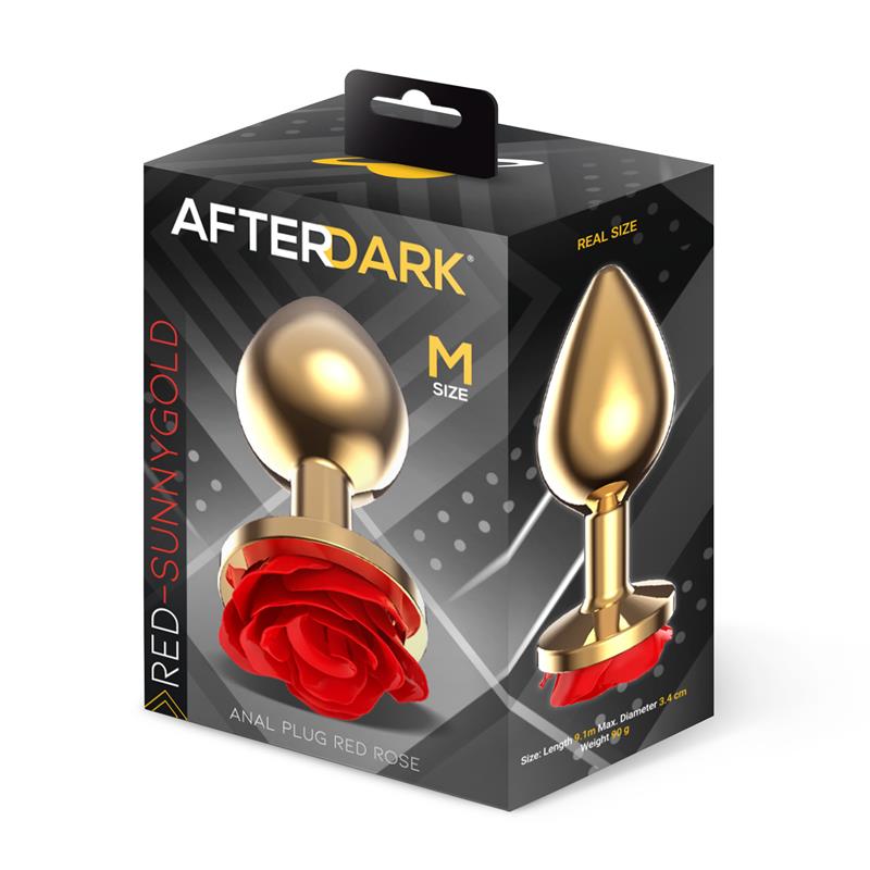 AFTERDARK - Golden Metal Anal Plug with Red Rose Base - Size M — zdjęcie 4