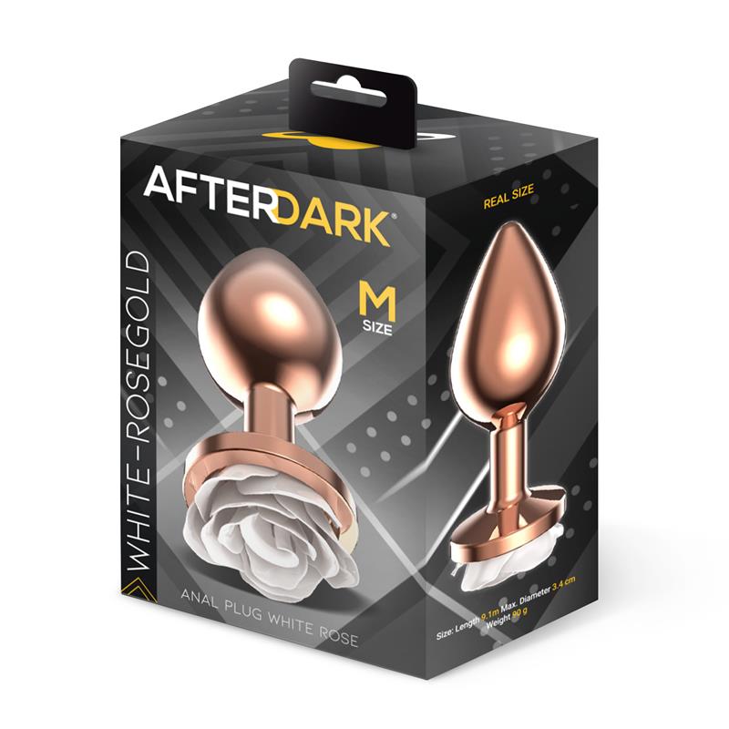 AFTERDARK - Rosegold Metal Anal Plug with White Rose Base - Size M — zdjęcie 4