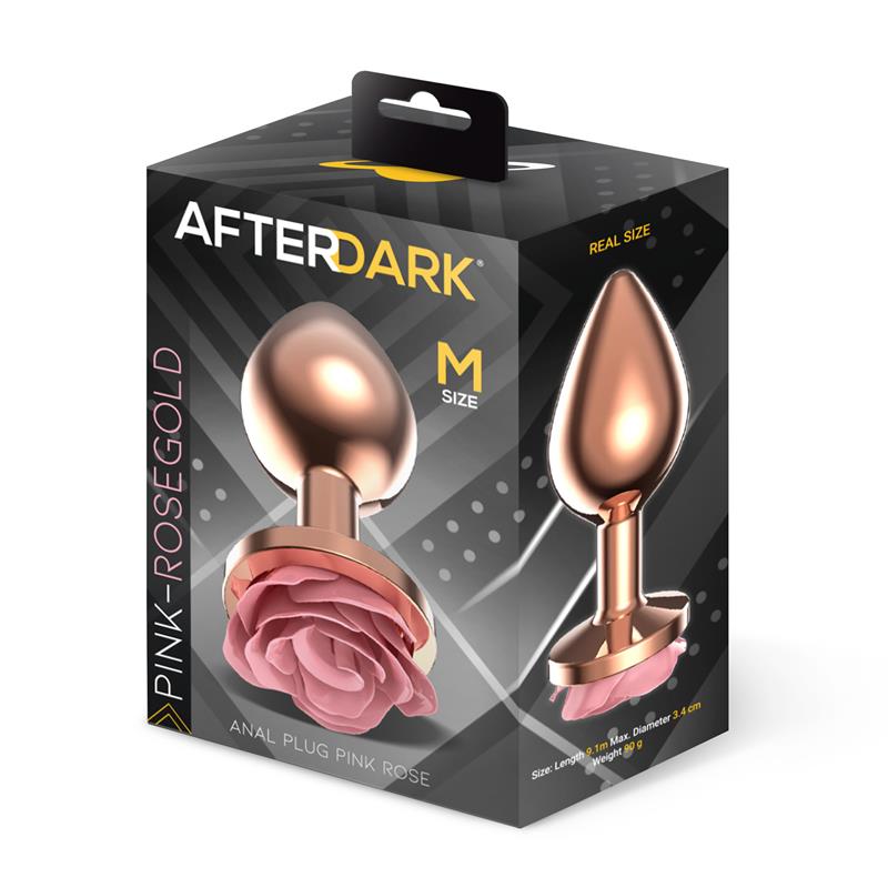 AFTERDARK - Rosegold Metal Anal Plug with Pink Rose Base - Size M — zdjęcie 4