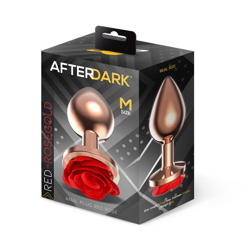 AFTERDARK - Rose Gold Anal Plug with Red Rose Base Size M — zdjęcie 4