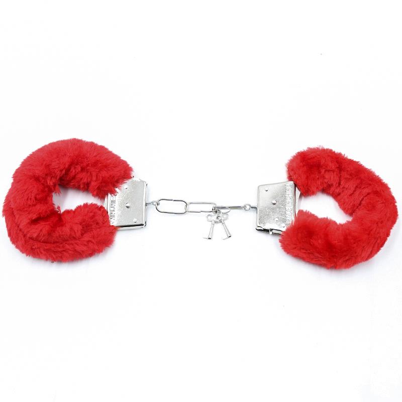 INTOYOU BDSM LINE - Furry Metal Handcuffs Red — zdjęcie 4
