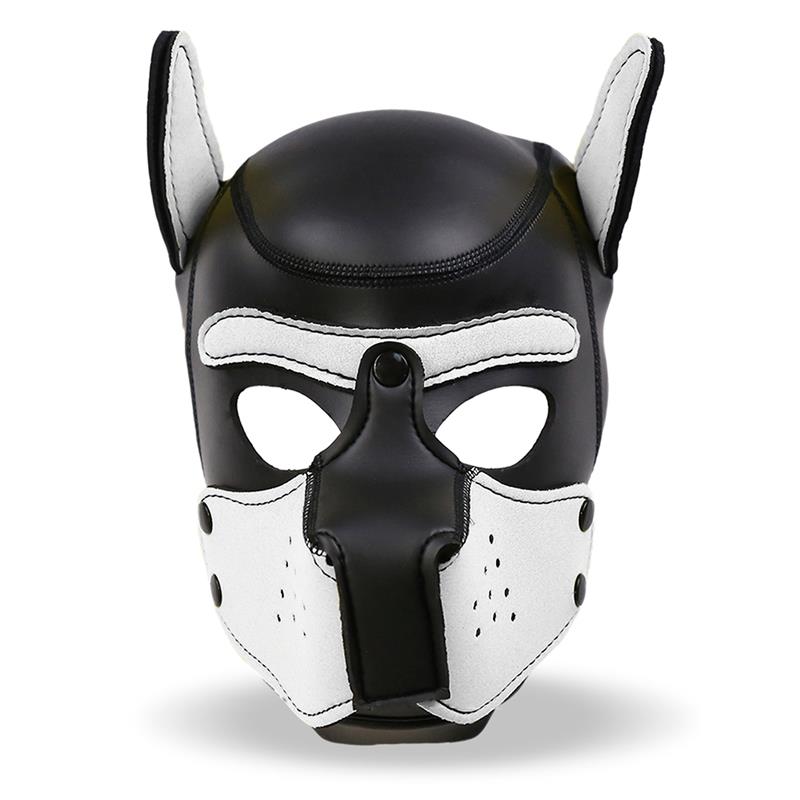 INTOYOU BDSM LINE - Hound Neoprene Dog Hood with Removable Muzzle White/Black One Size — zdjęcie 4