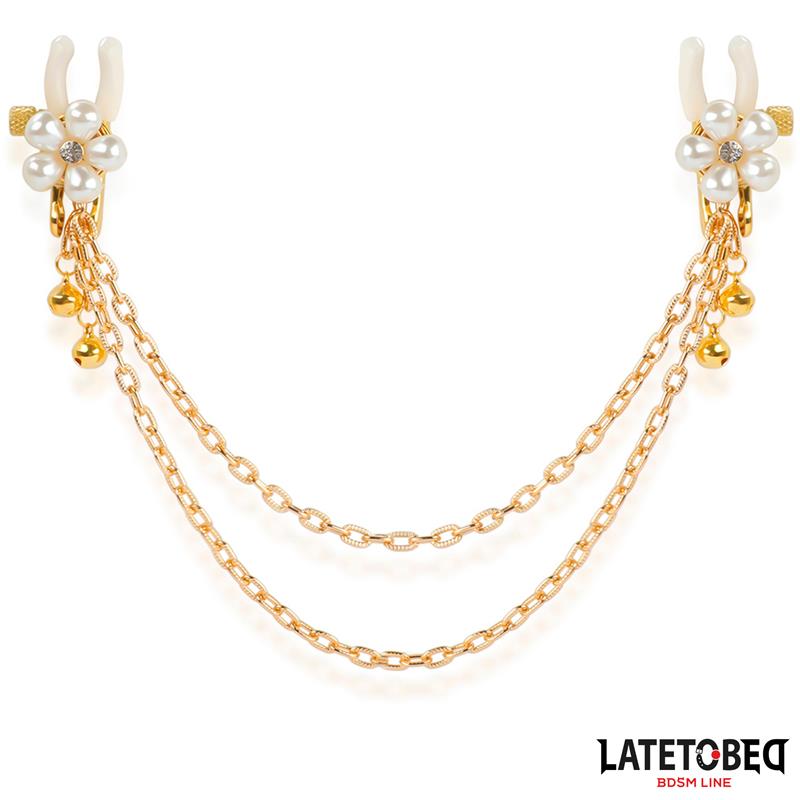 LATETOBED BDSM LINE - Rearl nipple clamps with Chain