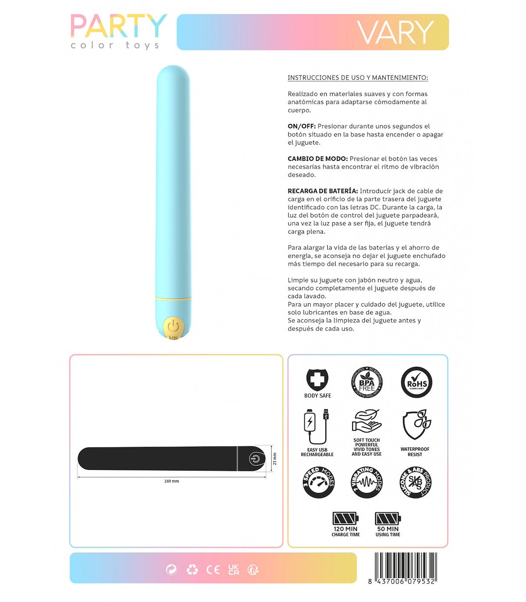 PARTY COLOR TOYS - VARY BLUE USB VIBRATOR — zdjęcie 4