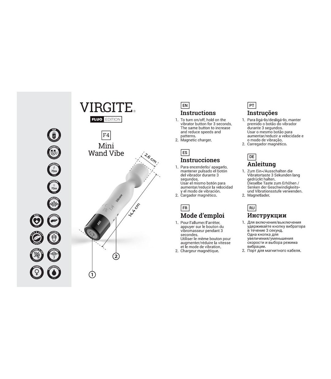 VIRGITE - FLUO - F4 FLUO SILICONE RECHARGEABLE VIBRATOR — zdjęcie 3