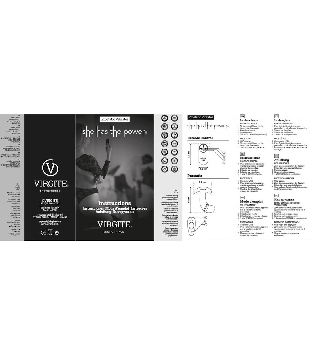 VIRGITE - SHE HAS THE POWER - ERGONOMIC PROSTATE VIBRATOR W/ REMOTE CONTROL — zdjęcie 4