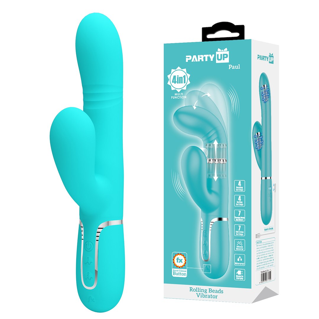 Party Up - Paul Króliczek z 7 trybami wibracji, 7 pulsacjami i 4 funkcjami kiwania