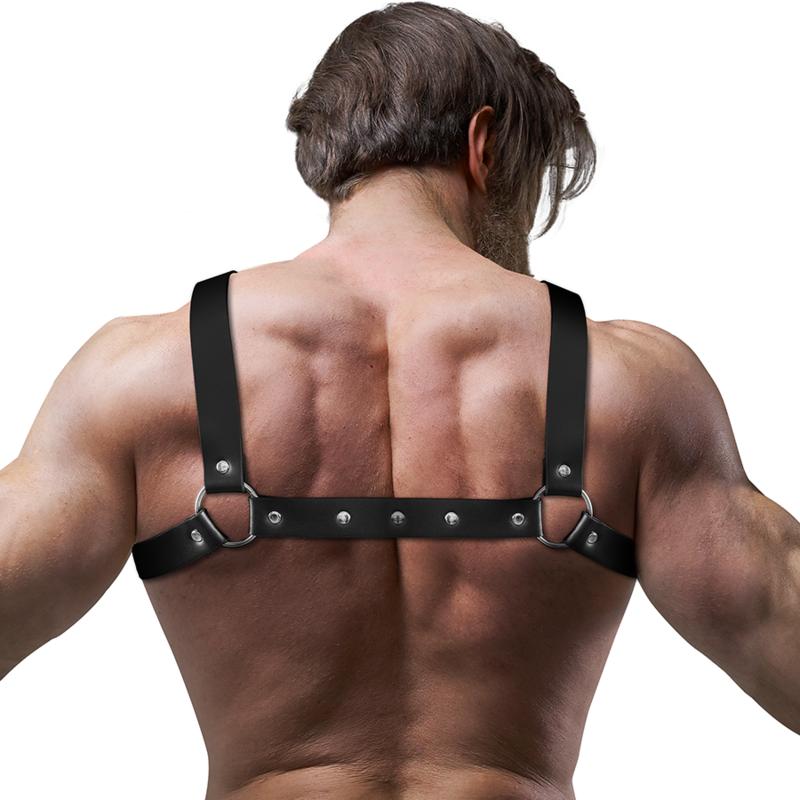 FETISH SUBMISSIVE ATTITUDE - MENS ADJUSTABLE ECO-LEATHER CROSS CHEST BULLDOG HARNESS — zdjęcie 2