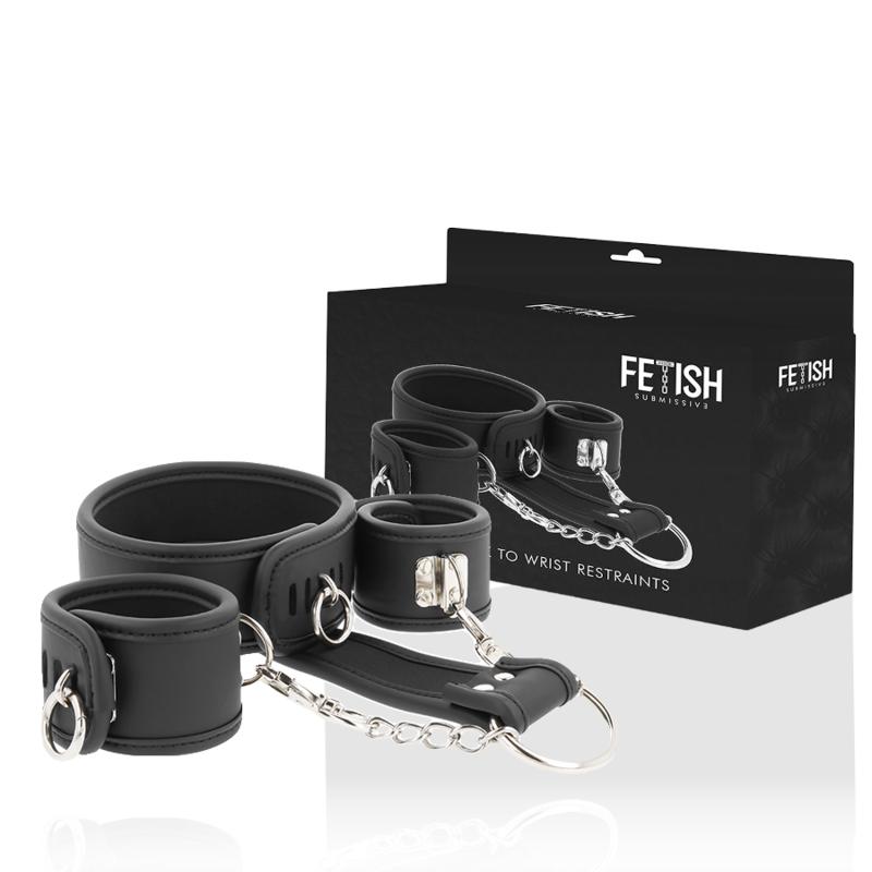 FETISH SUBMISSIVE - VEGAN LEATHER NECKLACE AND HANDCUFFS WITH NOPRENE LINING — zdjęcie 3