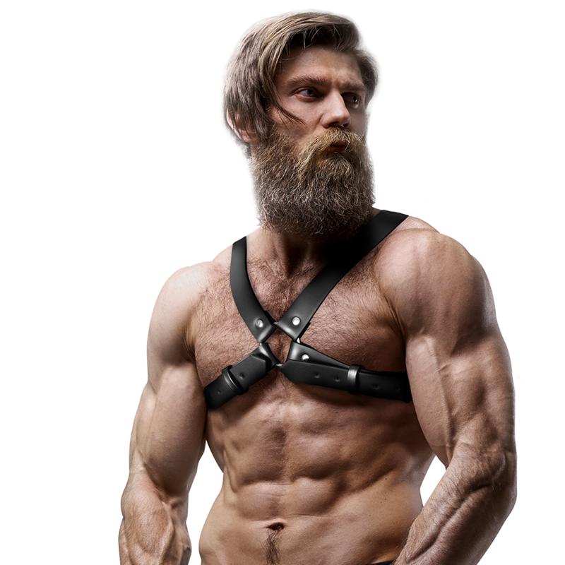 FETISH SUBMISSIVE ATTITUDE - MENS ADJUSTABLE ECO-LEATHER CROSS CHEST BULLDOG HARNESS — zdjęcie 3