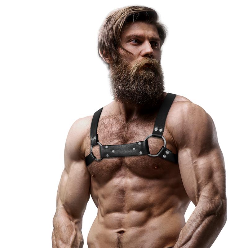 FETISH SUBMISSIVE ATTITUDE - MENS ECO-LEATHER BULLDOG CHEST HARNESS SIZE M/L — zdjęcie 3