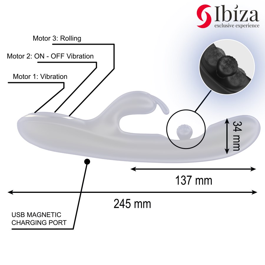 IBIZA - POWERFUL RABBIT VIBRATOR WITH MASSAGING ROLLING PEARL — zdjęcie 3