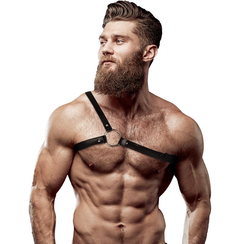 FETISH SUBMISSIVE - ATTITUDE MENS CROSSED SHOULDER ECO LEATHER HARNESS — zdjęcie 4