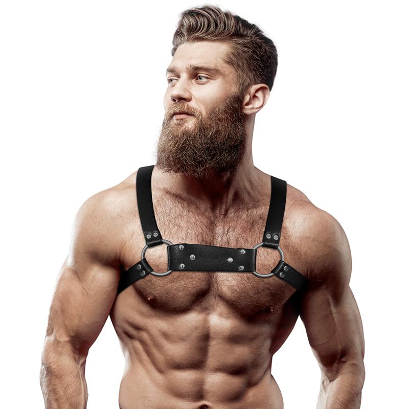 FETISH SUBMISSIVE ATTITUDE - MENS ECO-LEATHER BULLDOG CHEST HARNESS SIZE M/L — zdjęcie 4
