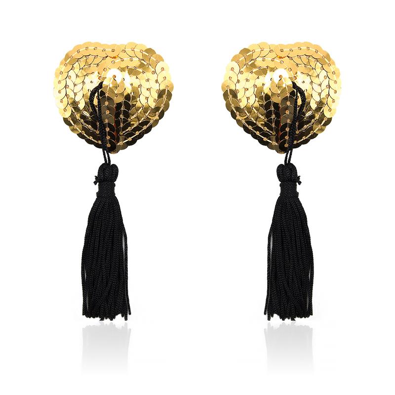 LATETOBED BDSM LINE - Heart Nipple Cover with Gold Sequins