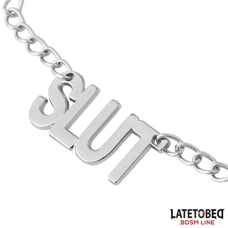 LATETOBED BDSM LINE - Nipple clamps with Chain - Slut — zdjęcie 2