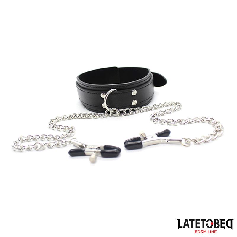 LATETOBED BDSM LINE - Collar with Nipple Clamps — zdjęcie 2