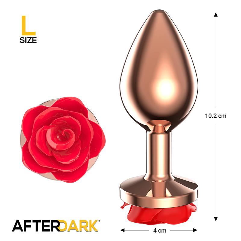 AFTERDARK - Rose Gold Anal Plugh with Red Rose Base size L — zdjęcie 2