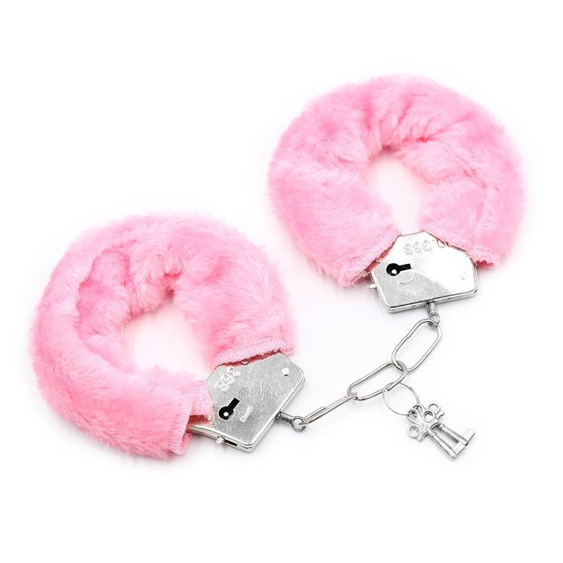 INTOYOU BDSM LINE - Furry Metal Handcuffs Pink — zdjęcie 2