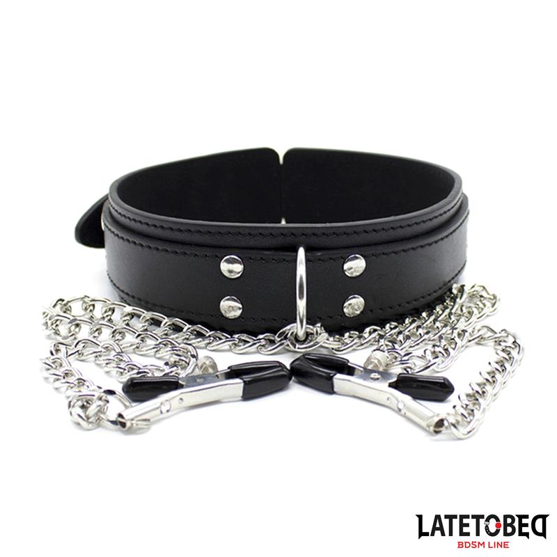 LATETOBED BDSM LINE - Collar with Nipple Clamps — zdjęcie 3