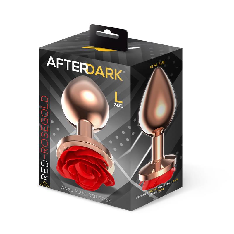 AFTERDARK - Rose Gold Anal Plugh with Red Rose Base size L — zdjęcie 3
