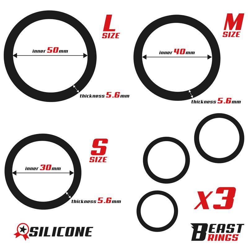 BEAST RINGS - Set of 3 Penis Rings Silicone S, M and L — zdjęcie 3