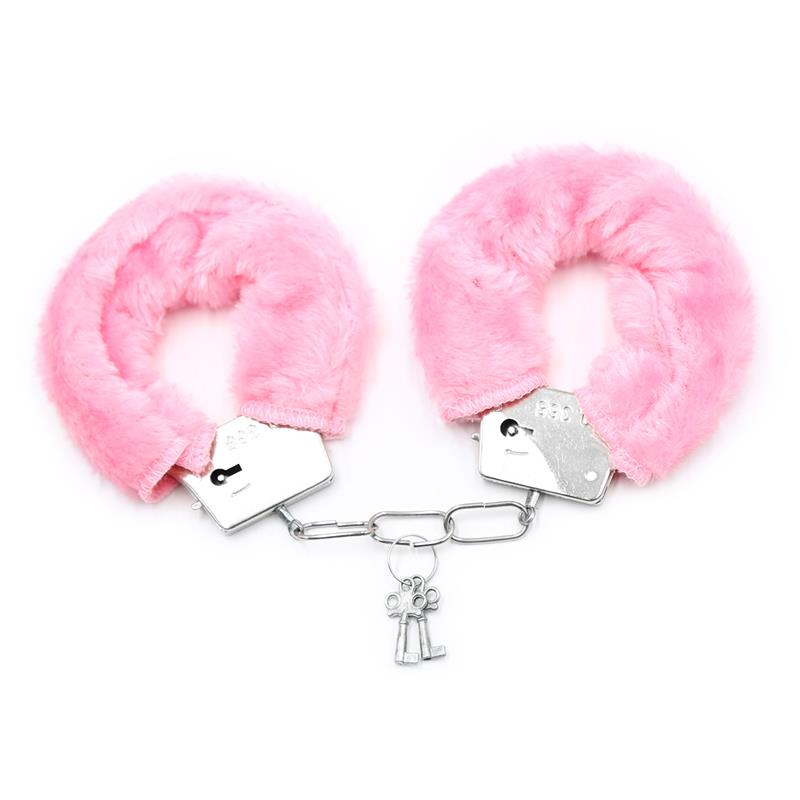 INTOYOU BDSM LINE - Furry Metal Handcuffs Pink — zdjęcie 3
