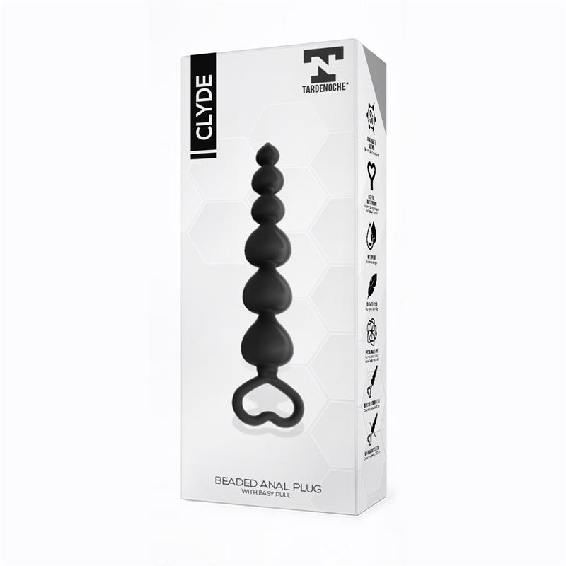 TARDENOCHE - Clyde Beaded Butt Plug with Easy Pull Ring Silicone Black — zdjęcie 3