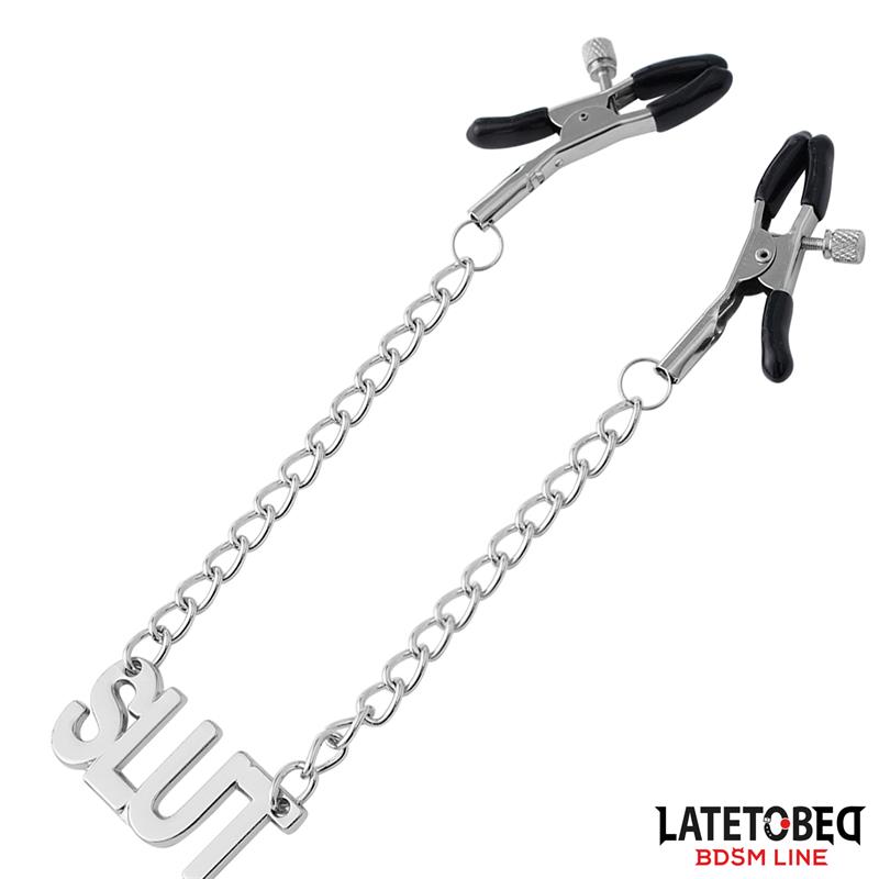 LATETOBED BDSM LINE - Nipple clamps with Chain - Slut — zdjęcie 4