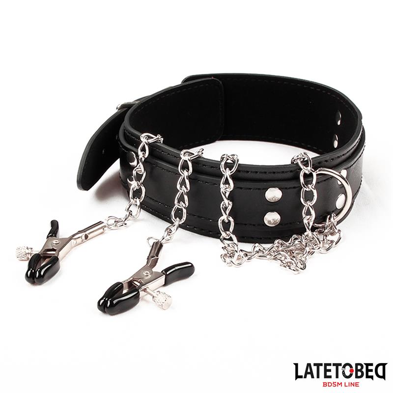 LATETOBED BDSM LINE - Collar with Nipple Clamps — zdjęcie 4