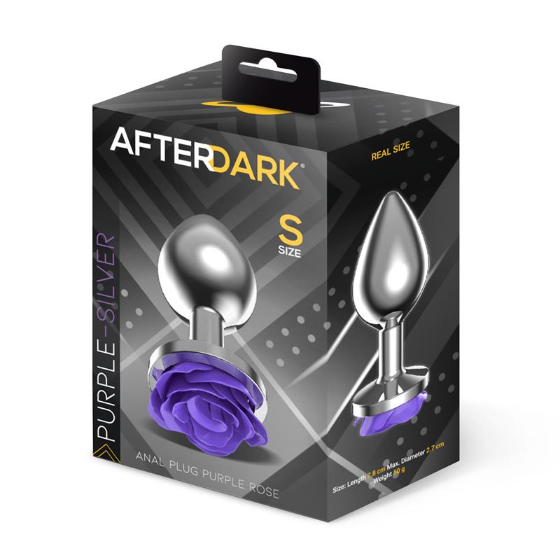 AFTERDARK - Metal Anal Plug with Purple Rose Base - Size S — zdjęcie 4