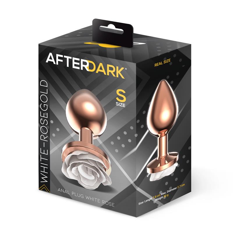 AFTERDARK - Rosegold Metal Anal Plug with White Rose Base - Size S — zdjęcie 4